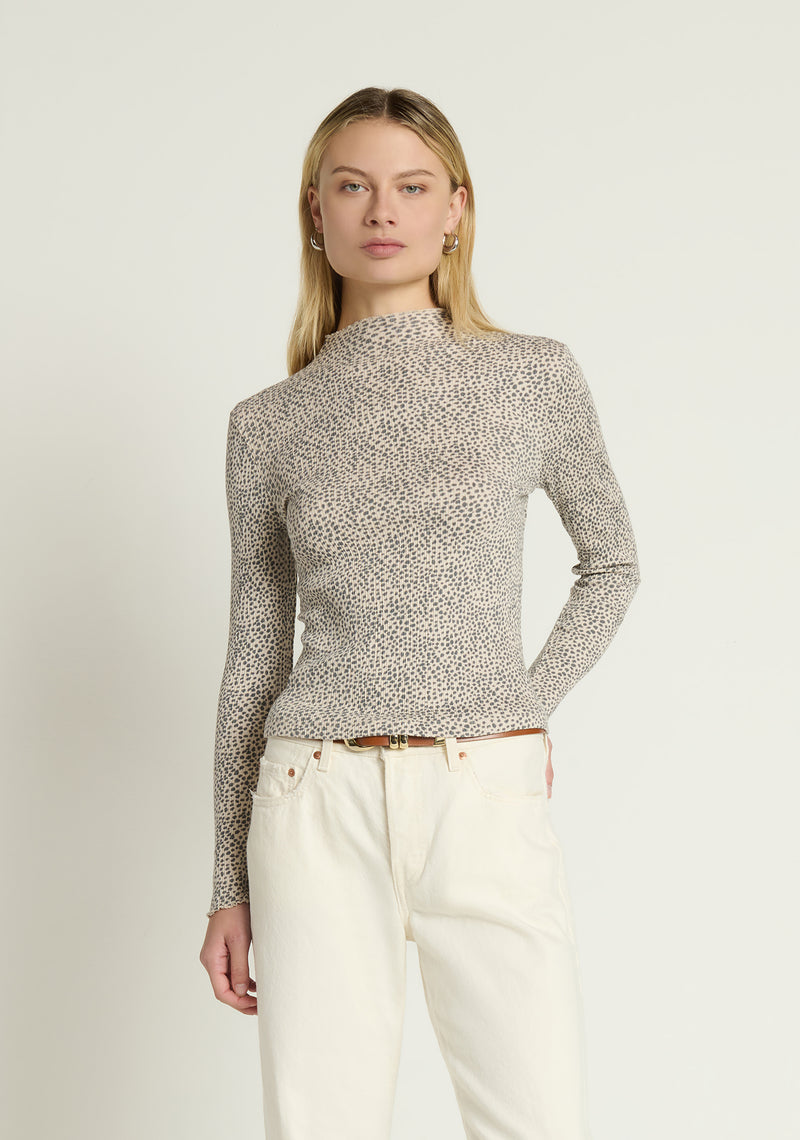 Nation Brenna Mock Neck Top in Winter Pebble