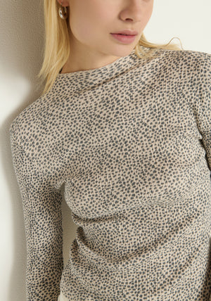 Nation Brenna Mock Neck Top in Winter Pebble