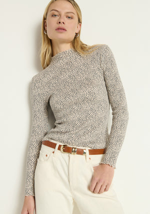 Nation Brenna Mock Neck Top in Winter Pebble