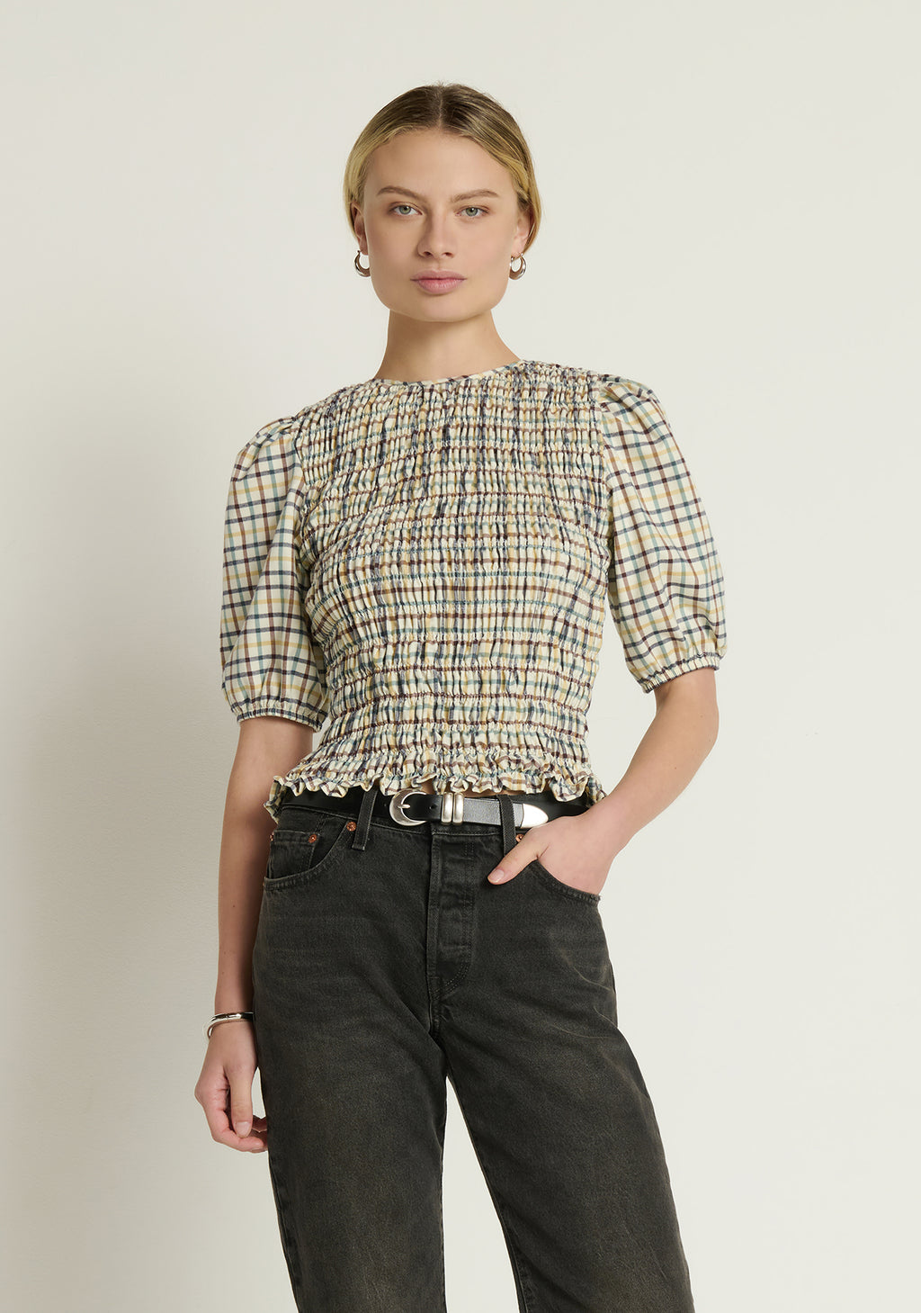 Nation Brinley Smocked Top in Multi Plaid