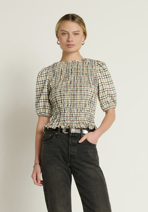 Nation Brinley Smocked Top in Multi Plaid