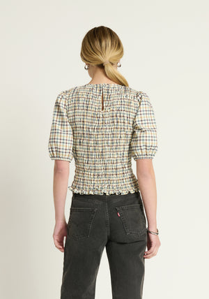 Nation Brinley Smocked Top in Multi Plaid