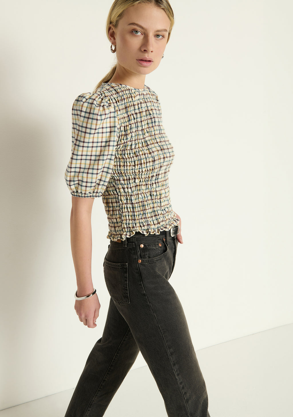 Nation Brinley Smocked Top in Multi Plaid