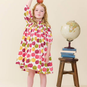 Pink Chicken Puff Sleeve Stevie Dress in Pink Delicious Apples