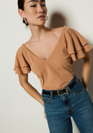 Nation Cadee V-Neck Top in Latte