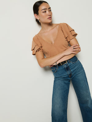 Nation Cadee V-Neck Top in Latte