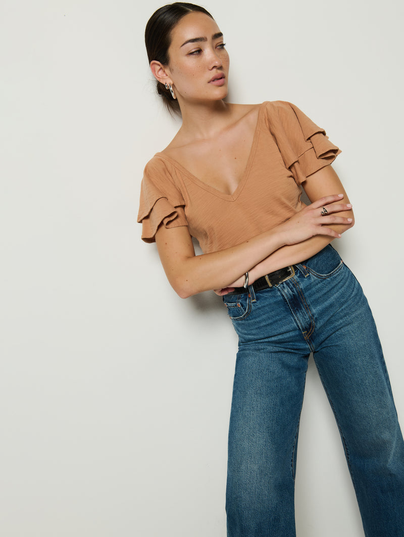Nation Cadee V-Neck Top in Latte