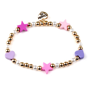 Charm It! Gold Bead Heart and Star Stretch Bracelet