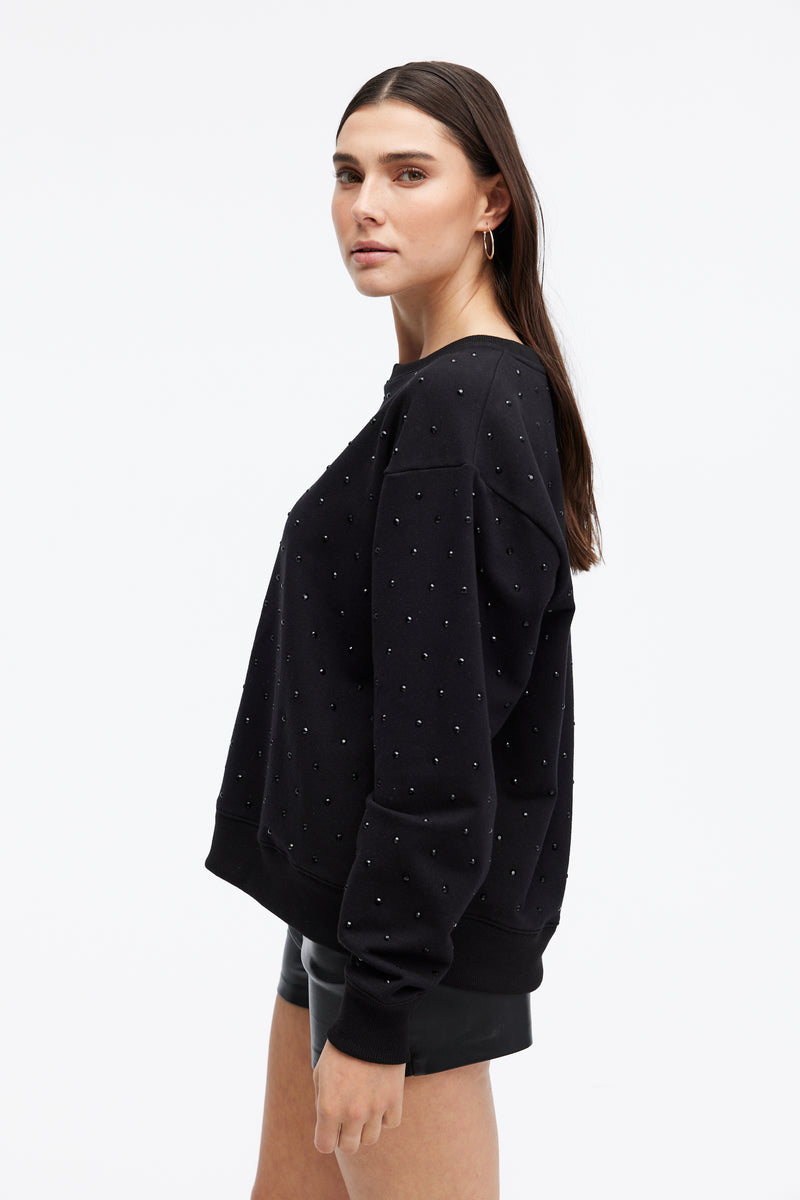 CHRLDR Angela Allover Studs Straight Crewneck Sweatshirt in Black