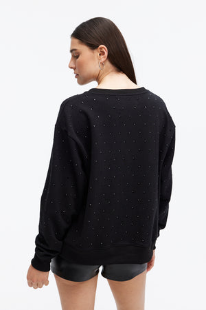 CHRLDR Angela Allover Studs Straight Crewneck Sweatshirt in Black