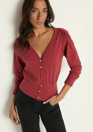 Nation Colette Cardigan Top in Russet