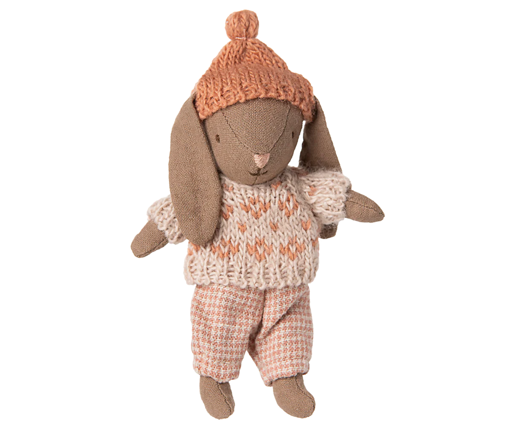 Maileg Winter Bunny Micro in Brown/Rose