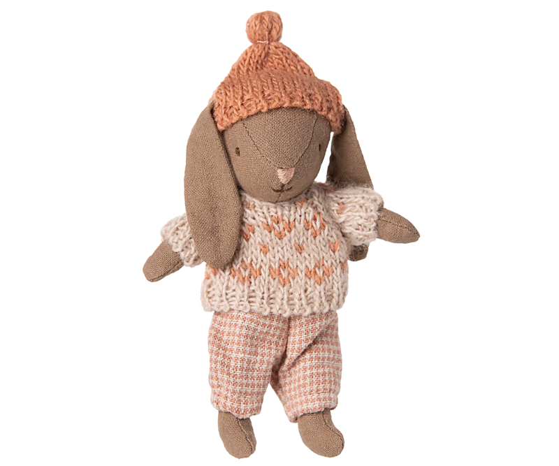 Maileg Winter Bunny Micro in Brown/Rose