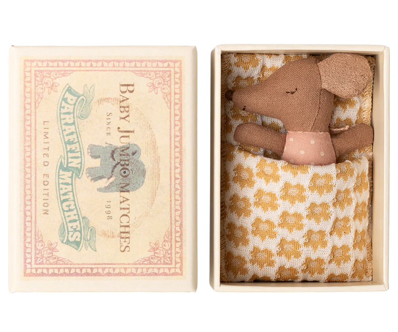 Maileg Winter Sleepy Wakey Baby Mouse in Matchbox in Rose