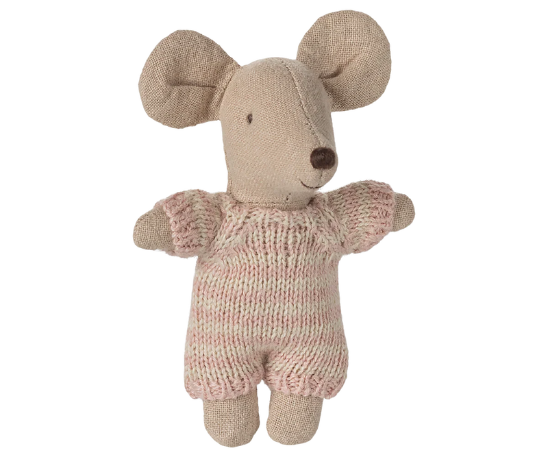 Maileg Baby Mouse in Carry Cot in Rose