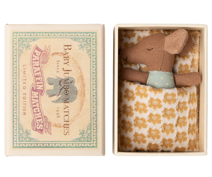 Maileg Winter Sleepy Wakey Baby Mouse in Matchbox in Blue