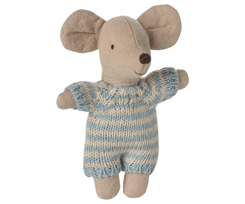 Maileg Baby Mouse in Carry Cot in Blue