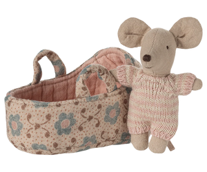 Maileg Baby Mouse in Carry Cot in Rose