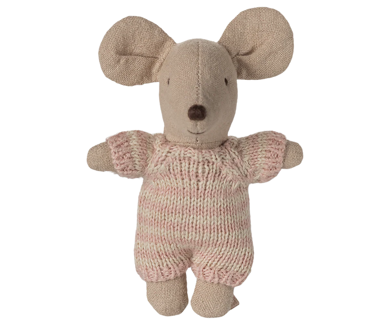 Maileg Baby Mouse in Carry Cot in Rose