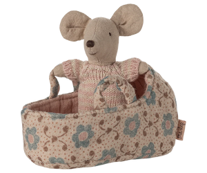 Maileg Baby Mouse in Carry Cot in Rose