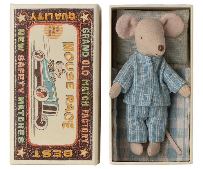 Maileg Big Brother Mouse in a Matchbox (Blue PJs)