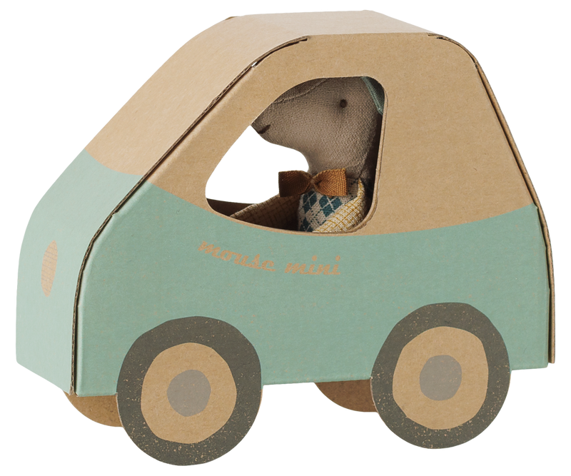 Maileg Driver Mouse Little Brother in Green Car Box