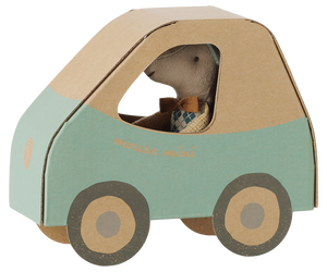 Maileg Driver Mouse Little Brother in Green Car Box