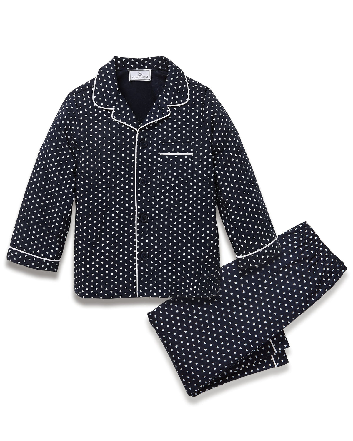 Petite Plume Twill Pajama Set in Midnight Hearts