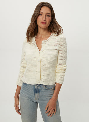 Michael Stars Winona Femme Crewneck Cardigan in Ivory