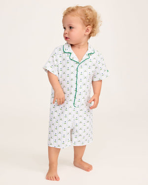 Petite Plume Twill Summer Romper in Fairway Stripe