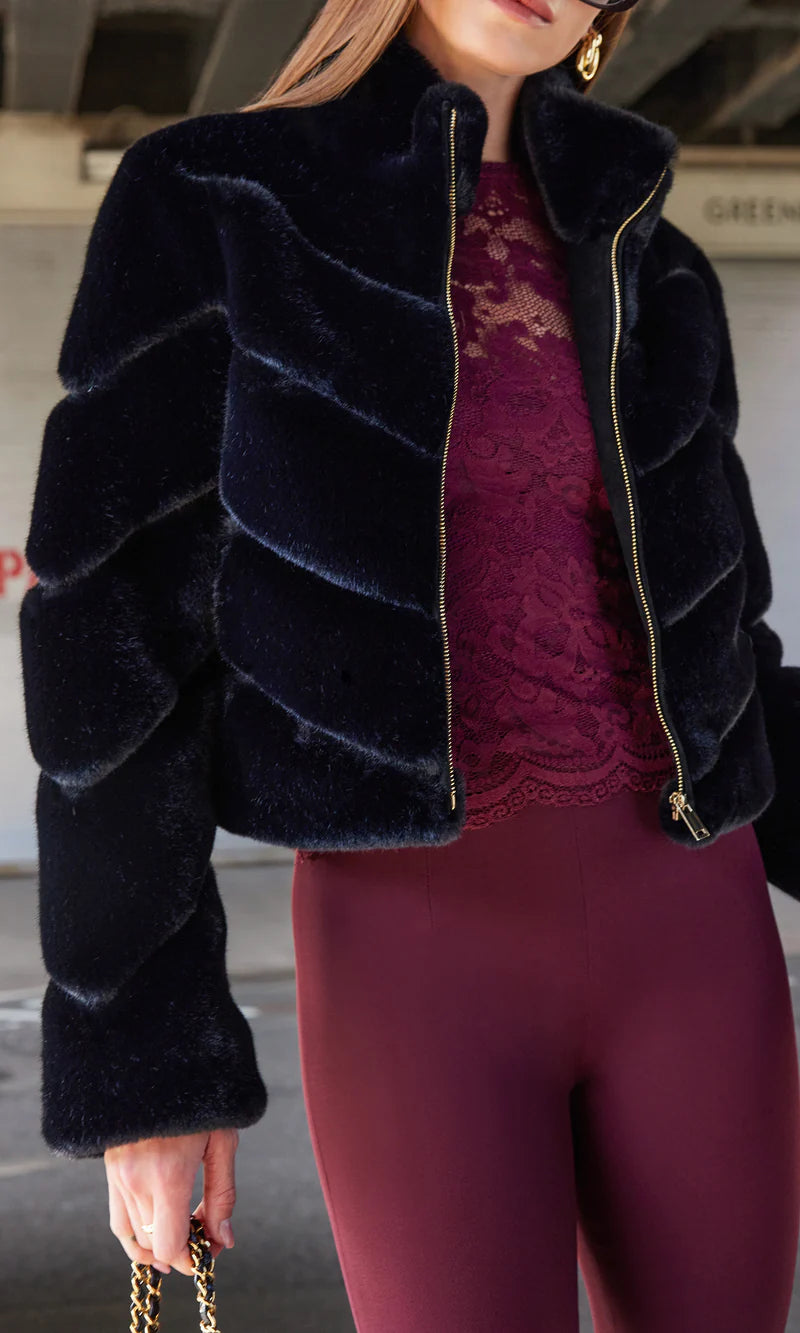 Generation Love Brianna Faux Fur Bomber in Black