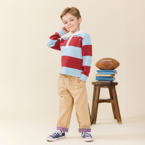 Pink Chicken Boys Albert Rugby Shirt in Blue & Maroon
