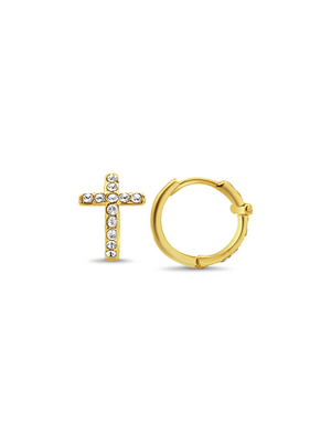 LeMel Cross CZ Huggie Earrings