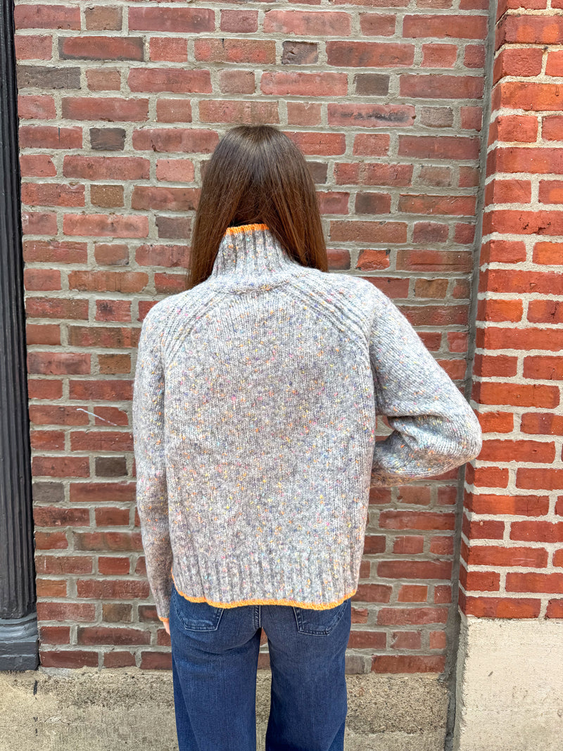 Autumn Cashmere Tipped Tweed Mock Sweater in Quarry Combo
