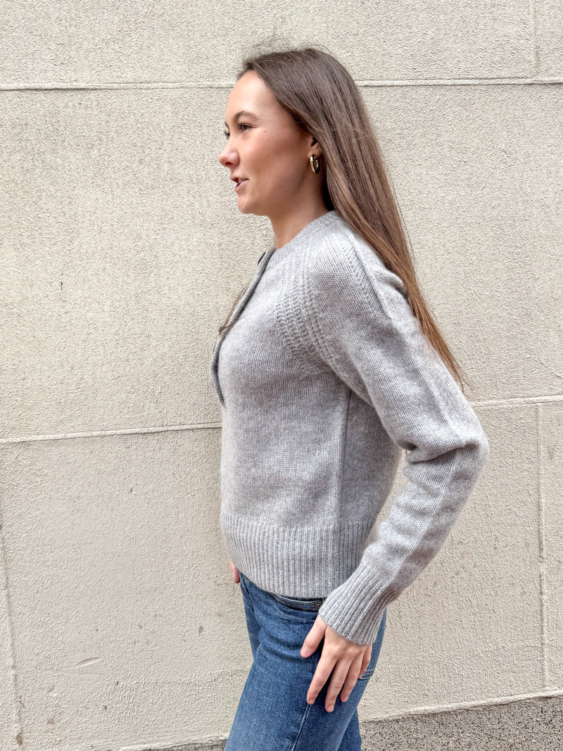 White + Warren Cashmere Luxe Henley in Grey Heather
