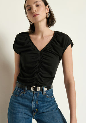 Nation Dona V-Neck Top in Black