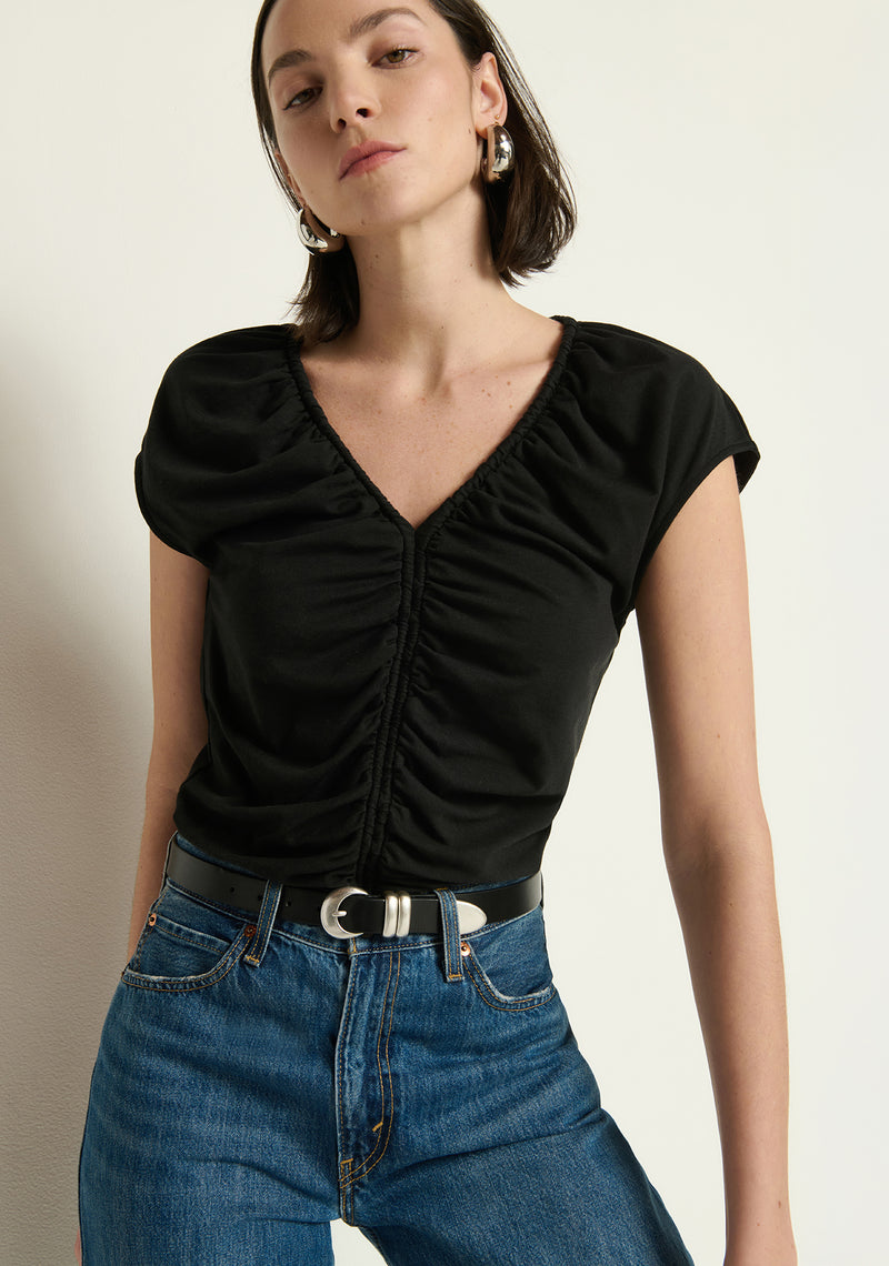 Nation Dona V-Neck Top in Black