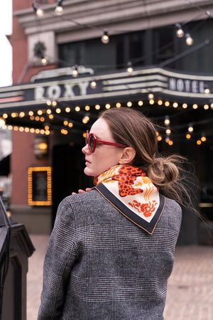 Jessie Zhao New York Silk Bandana 21" Scarf in Leopards Floral Fountain