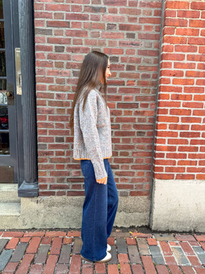 Autumn Cashmere Tipped Tweed Mock Sweater in Quarry Combo