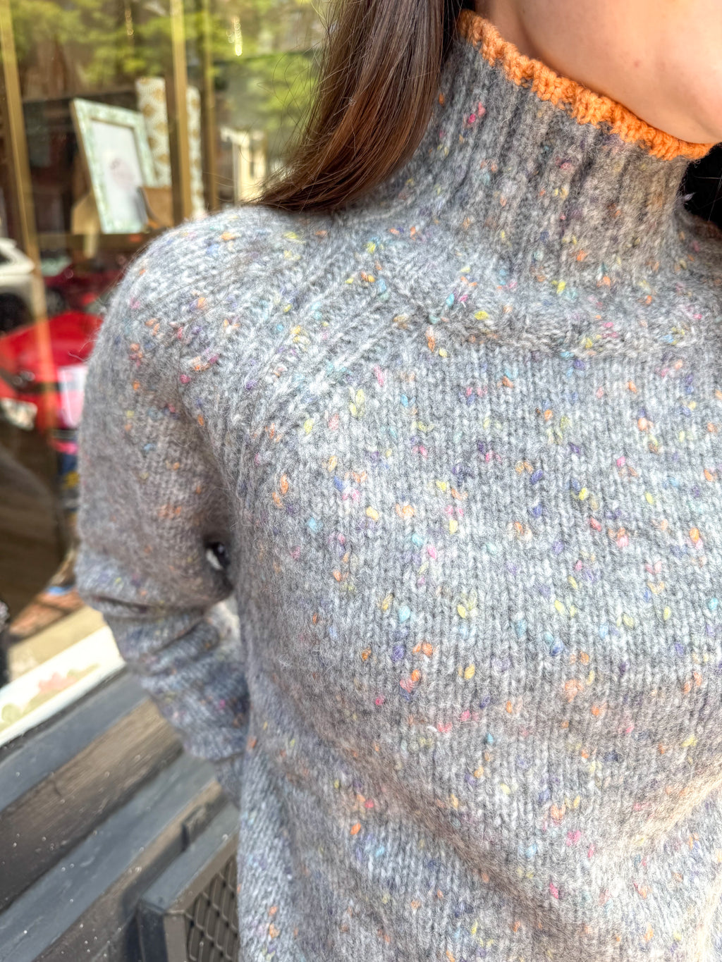 Autumn Cashmere Tipped Tweed Mock Sweater in Quarry Combo