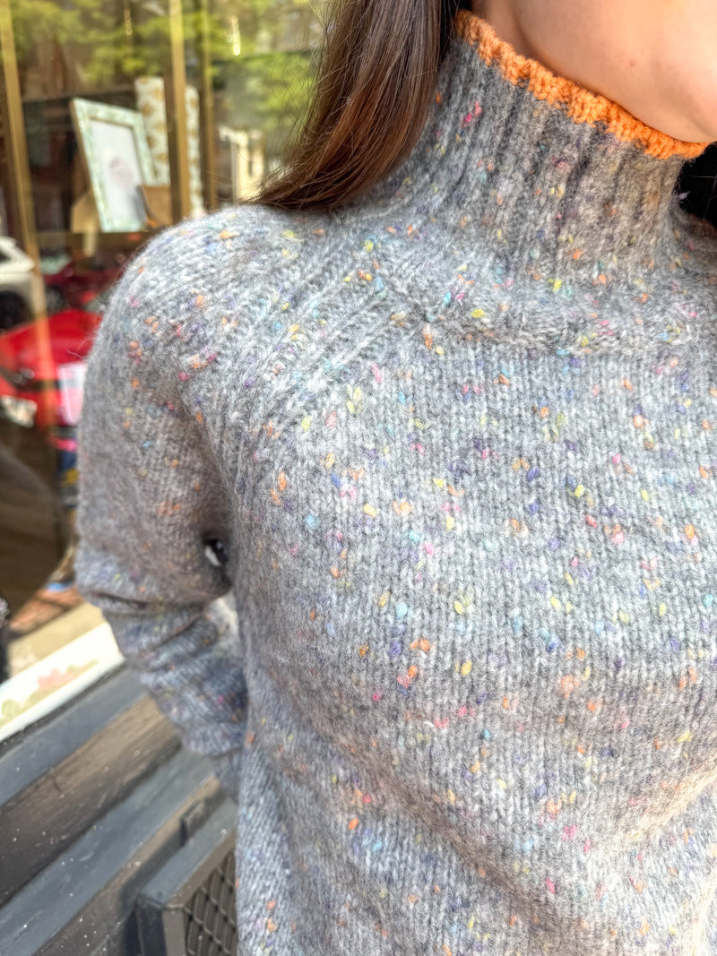 Autumn Cashmere Tipped Tweed Mock Sweater in Quarry Combo