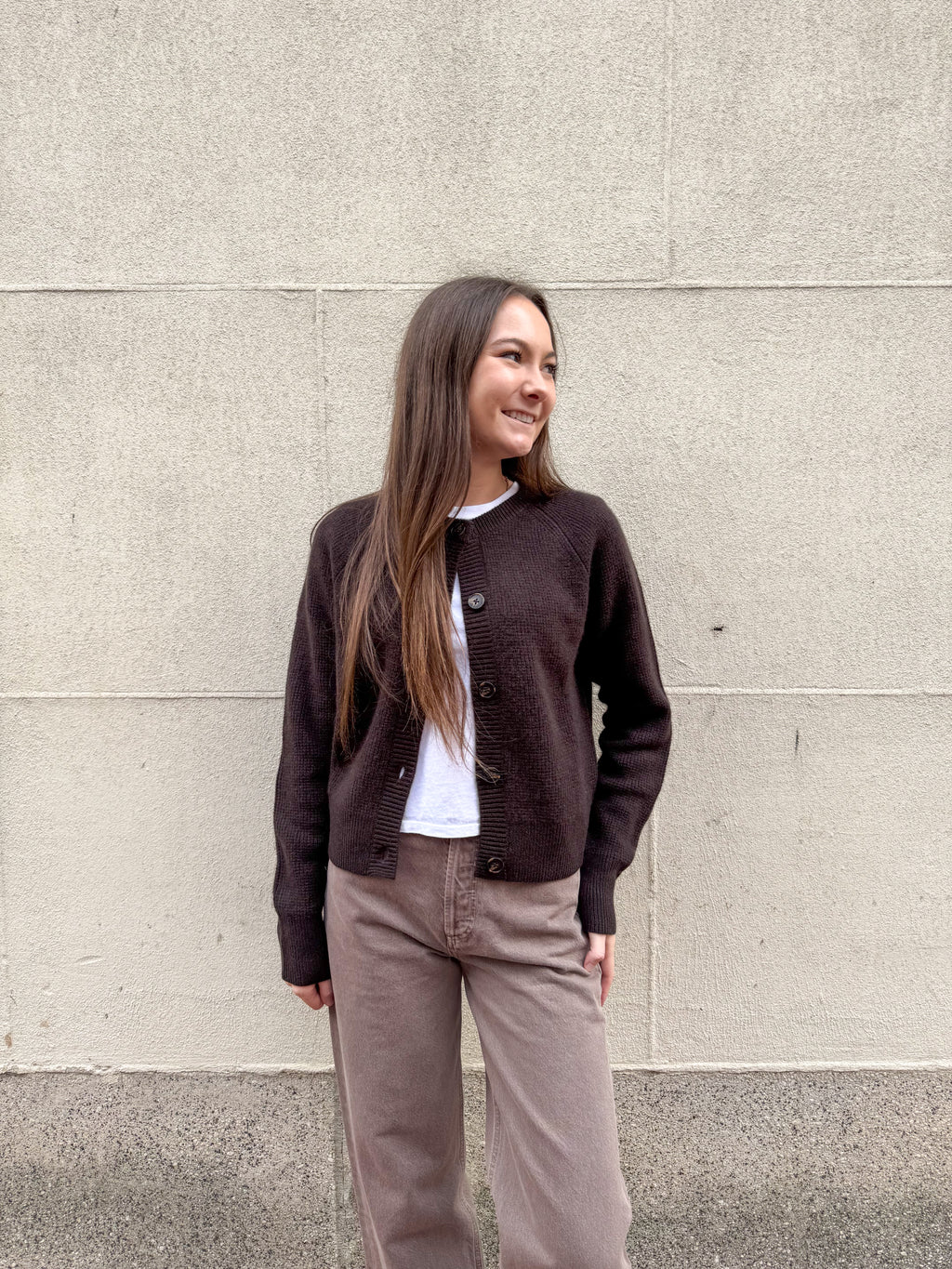 White + Warren Cashmere Waffle Cardigan in Dark Umber