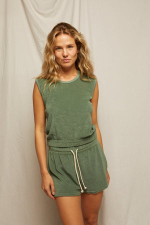 perfectwhitetee Ellie Loop Terry Pullover in Aloe