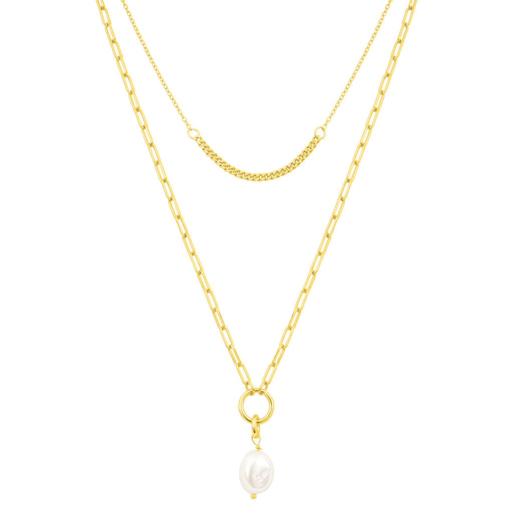 fyb Emily Pearl Layer Necklace in Gold