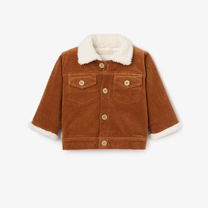Elegant Baby Corduroy Jacket with Sherpa Collar in Rust