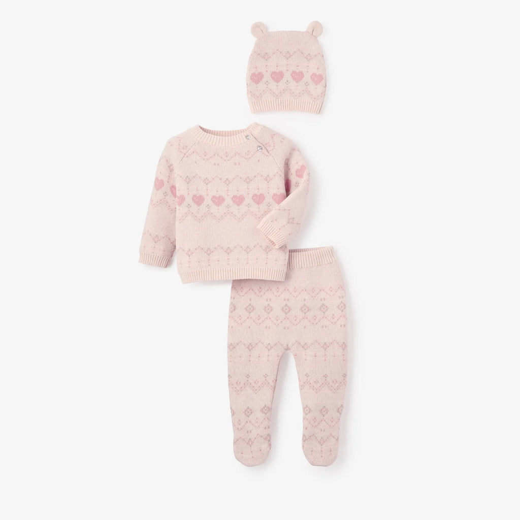 Elegant Baby 3Pc Set in Heart Fairisle