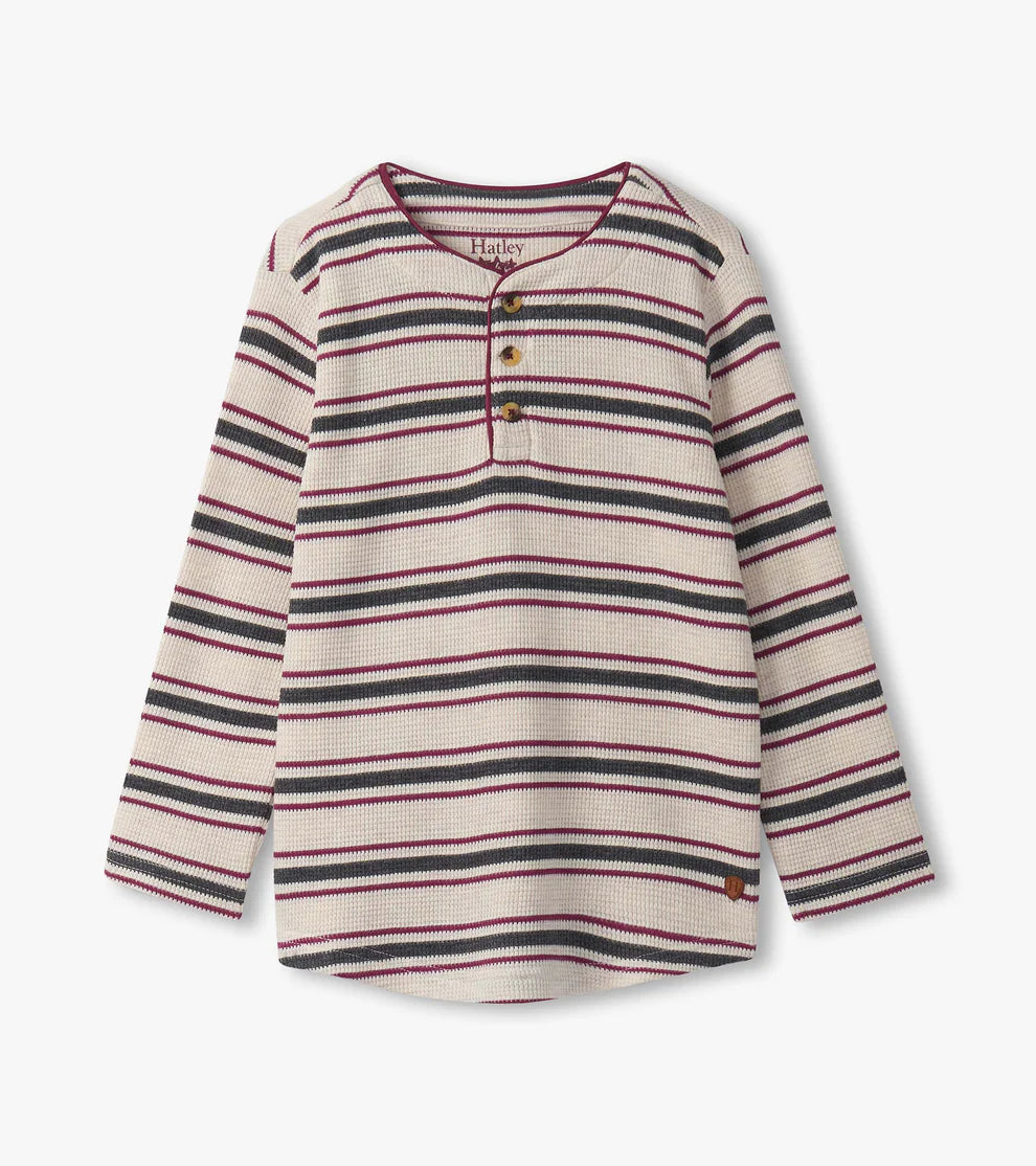 Hatley Waffle Henley in Oatmeal Stripe
