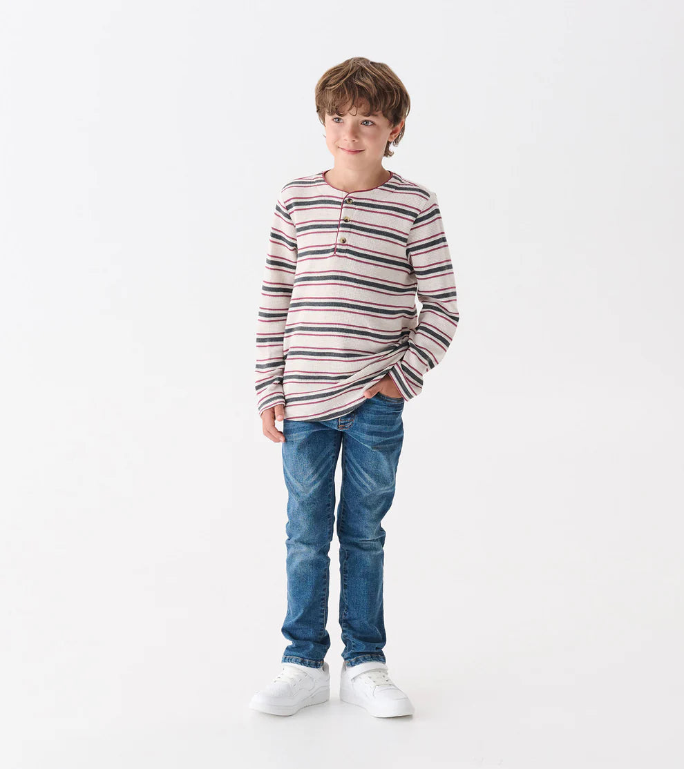 Hatley Waffle Henley in Oatmeal Stripe