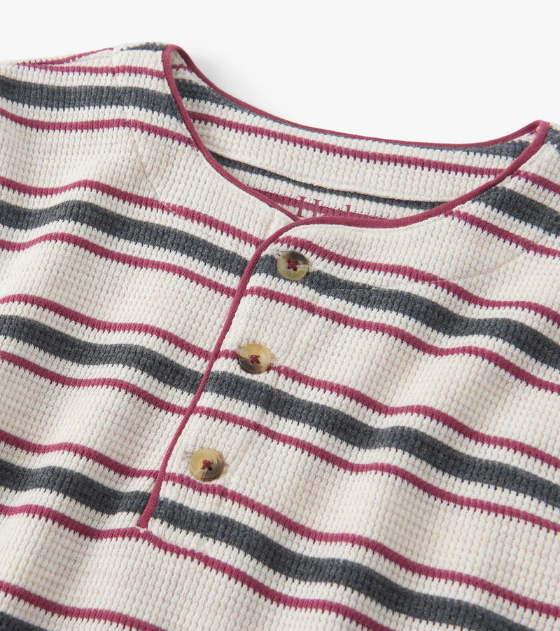 Hatley Waffle Henley in Oatmeal Stripe