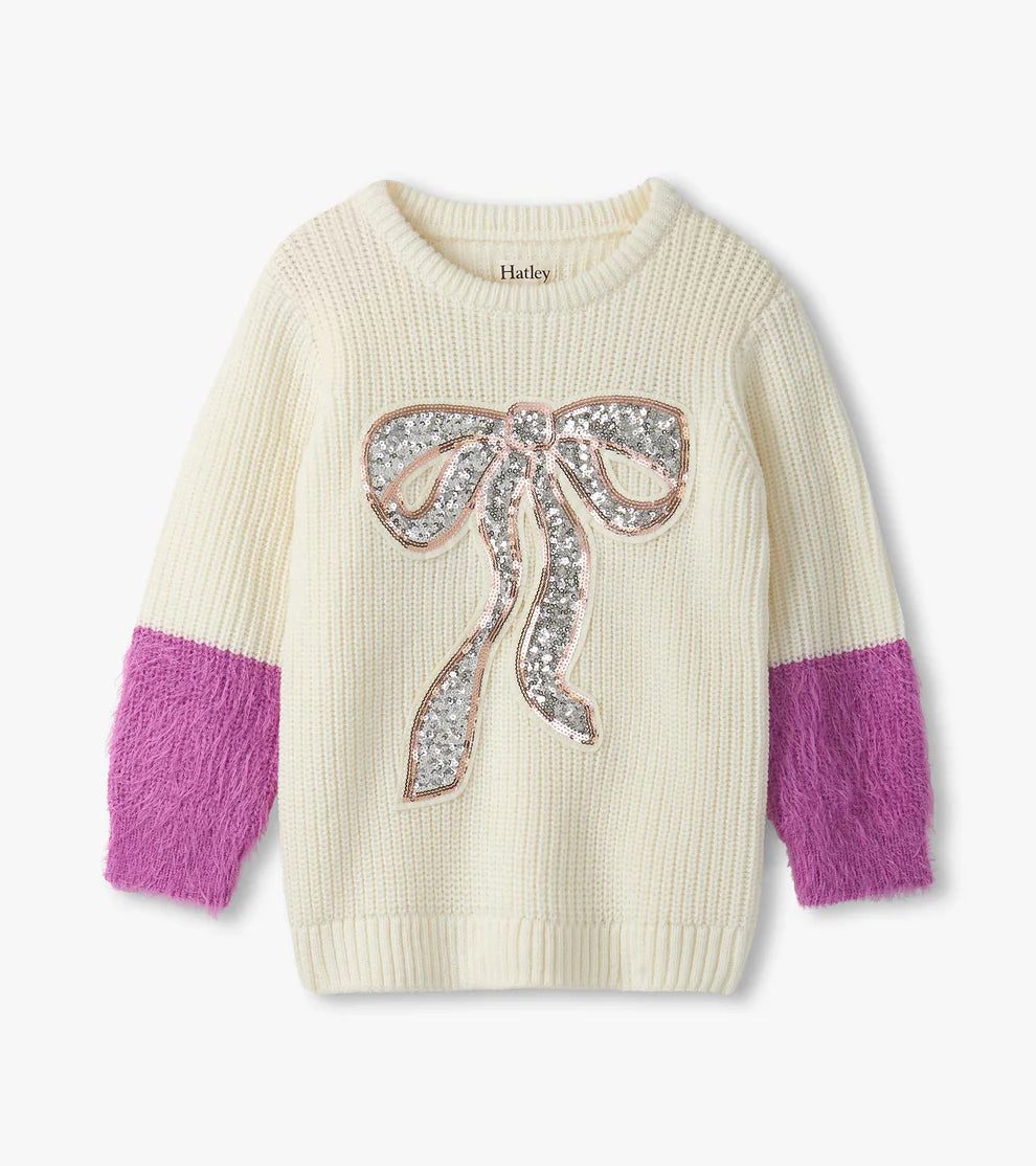 Hatley Fluffy Sleeve Sweater in Gold Bow
